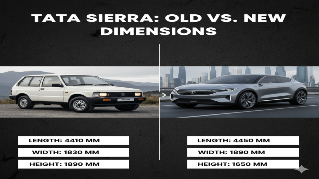 Tata Sierra old vs new dimensions
