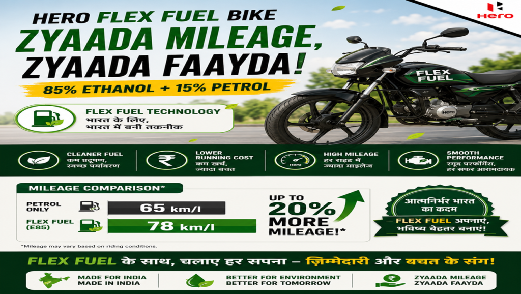 hero flex fuel bike mileage