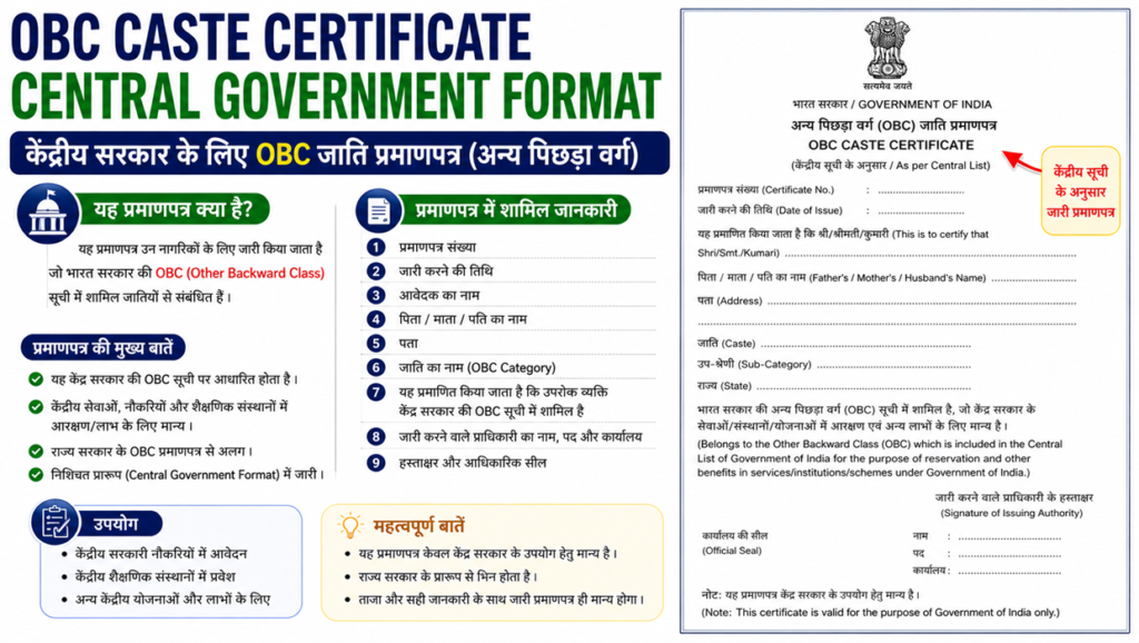 obc caste certificate central government format