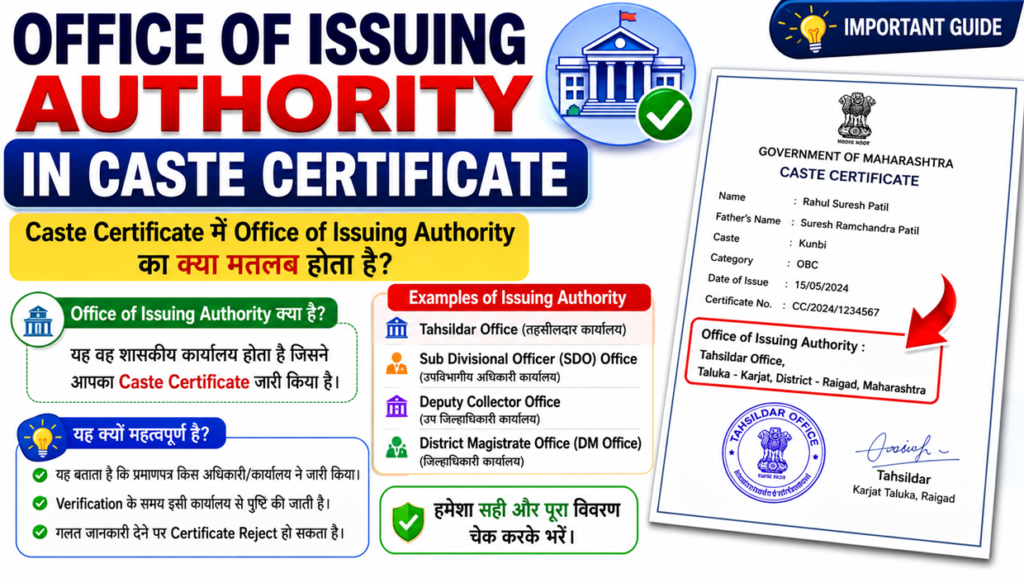 office of issuing authority in caste certificate