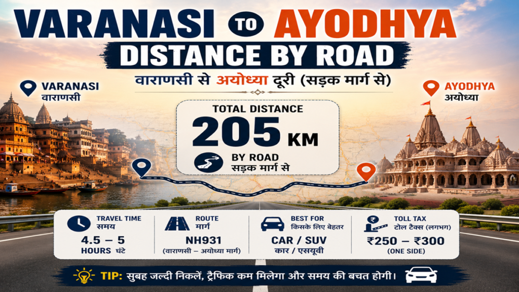 varanasi to ayodhya distance by road