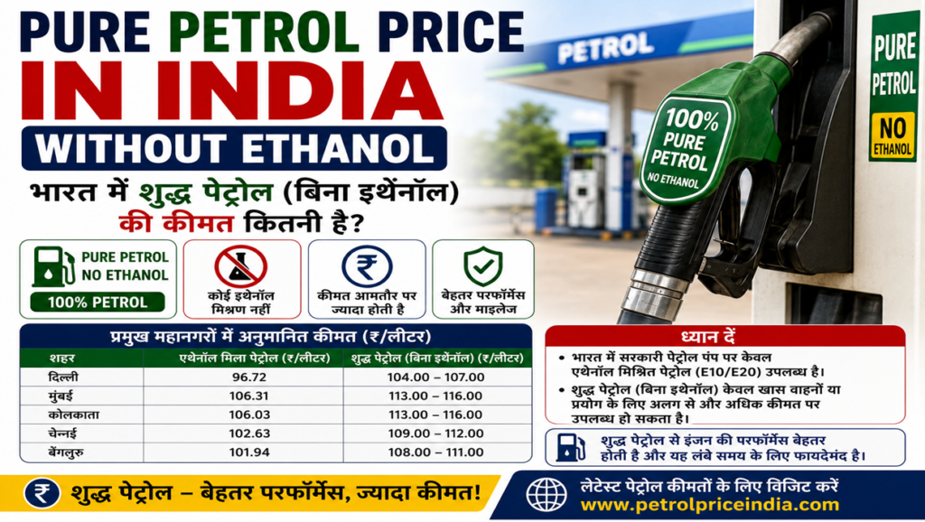 pure petrol price in india without ethanol
